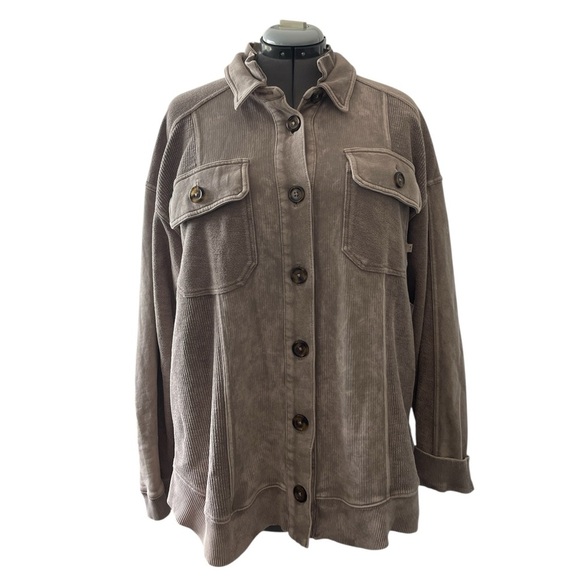 Anthropologie Pilcro Relaxed Oversized Shacket Tan Sand Shirt Jacket High-Low - Picture 9 of 9